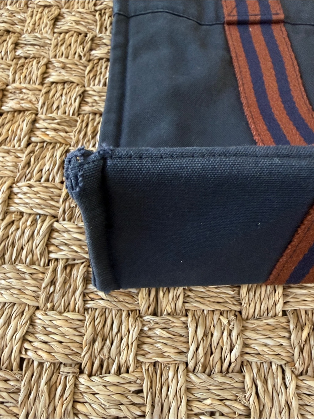 Hermes 2000s MM Fourre Tout Canvas Tote Bag with Striped Handles - Navy & Brown - Picture 7 of 10